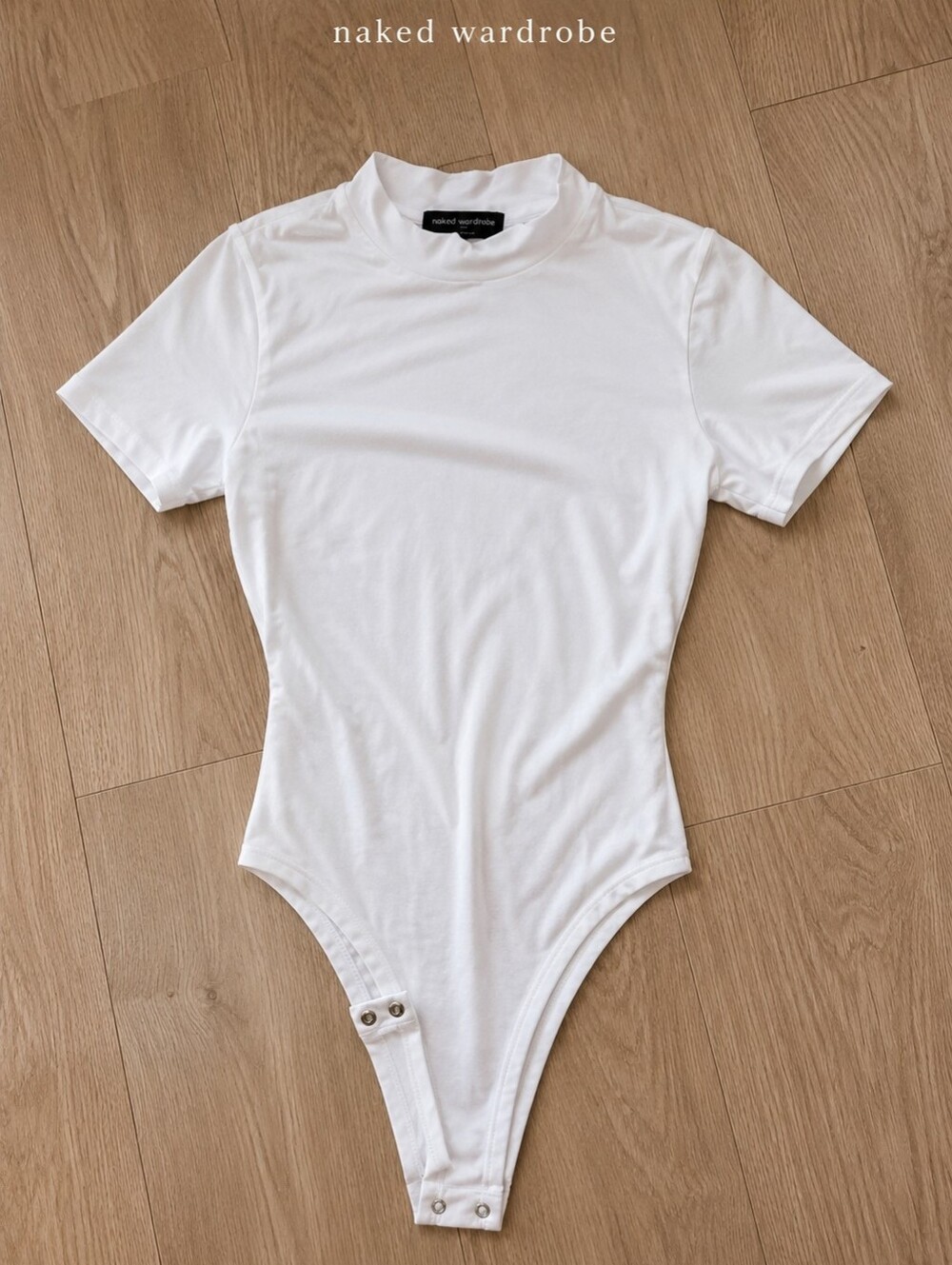 Naked Wardrobe White Mock Neck Bodysuit | XS | Stretch Essential Base Layer